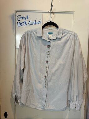 Portmans Light Blue Button Down Shirt with Floral Trim